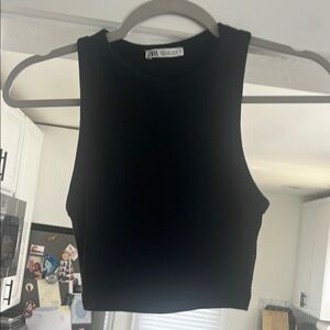 Chic Black Ribbed Crop Top with Sleeveless Design